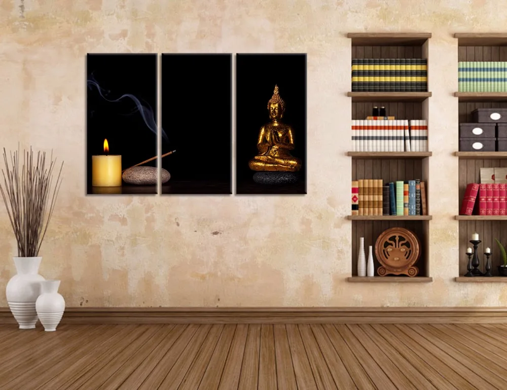 Visual Art Decor Golden Seated Buddha Picture for Home Wall Decoration Zen Canvas Prints Unframed(12&quotx24&quotx3/30cmx60cmx3) | Дом и сад