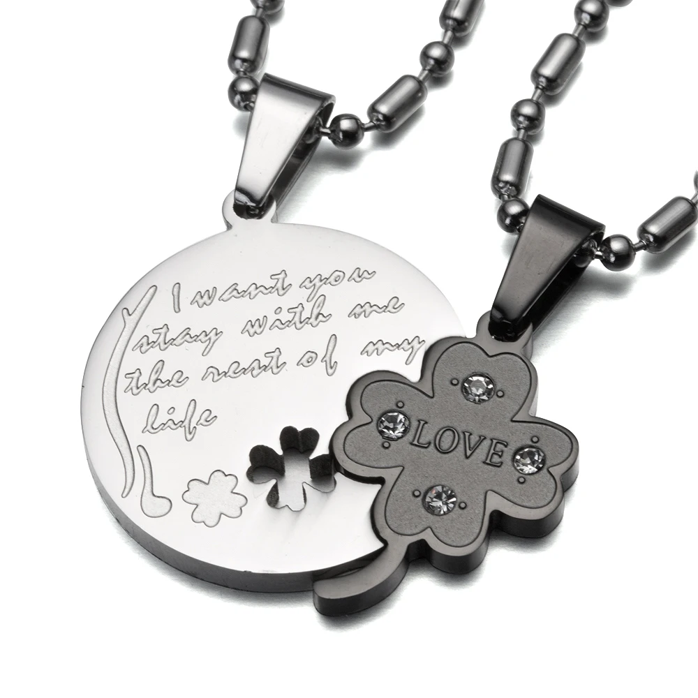 Двухцветное ожерелье с кулоном в виде сердца четырехлистного клевера для мужчин
