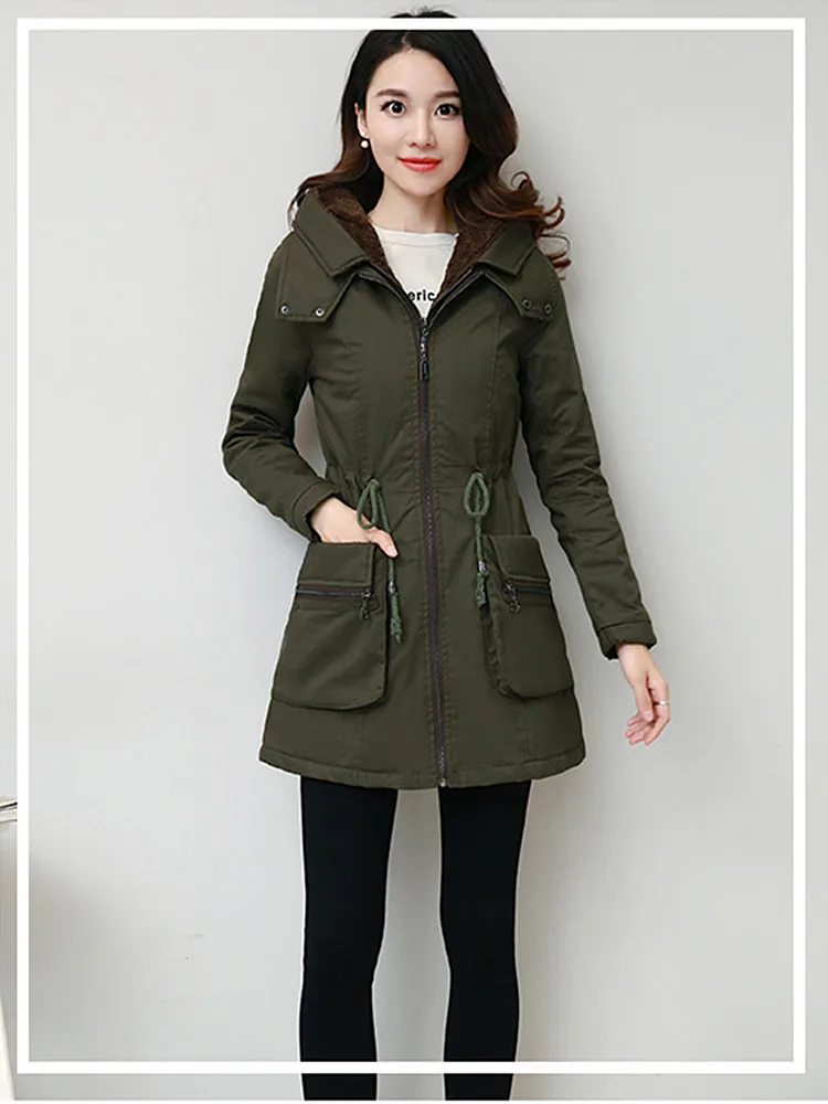 Женское утепленное хлопковое пальто с кружевом приталенная куртка капюшоном и