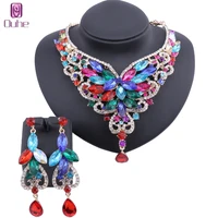 women african beads jewelry sets cz crystal necklace earring jewelries set gold color statement accessories set 9 colors