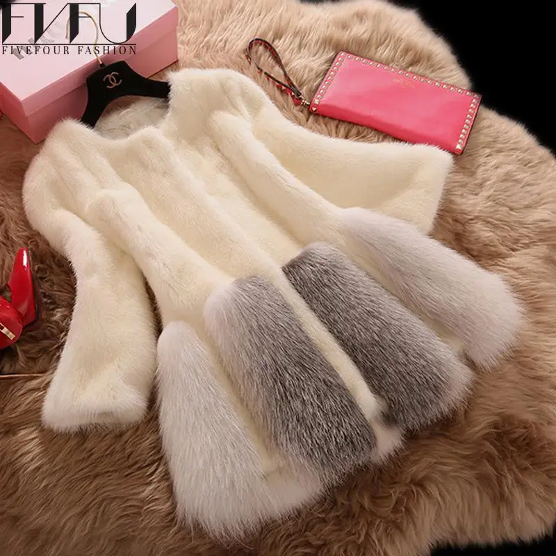 Мода 2017 г. Мех пальто Для женщин зима элегантный плюс Размеры из искусственного