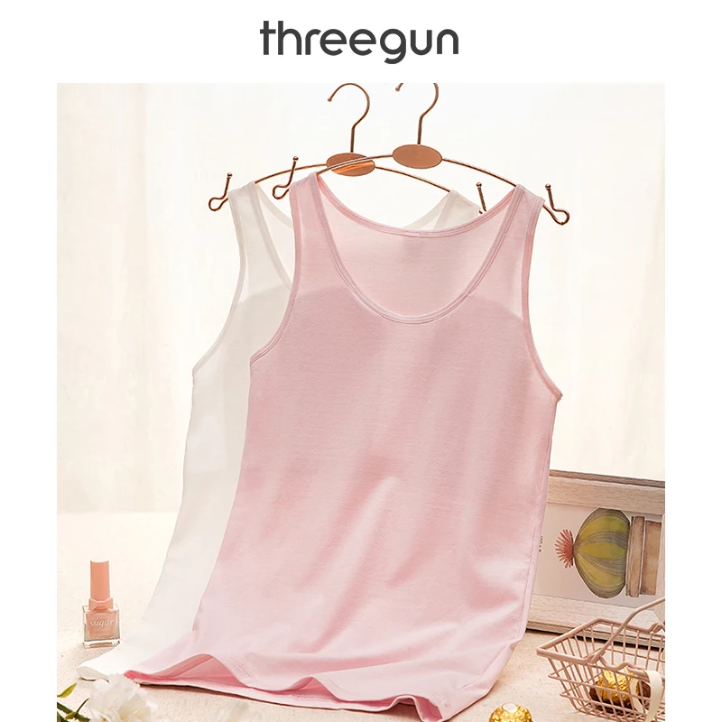 THREEGUN майки, короткий топ для молодых девушек, чистый сетчатый треугольный мягкий хлопковый кружевной бюстгальтер без рукавов для подростков, бесшовный эластичный жилет