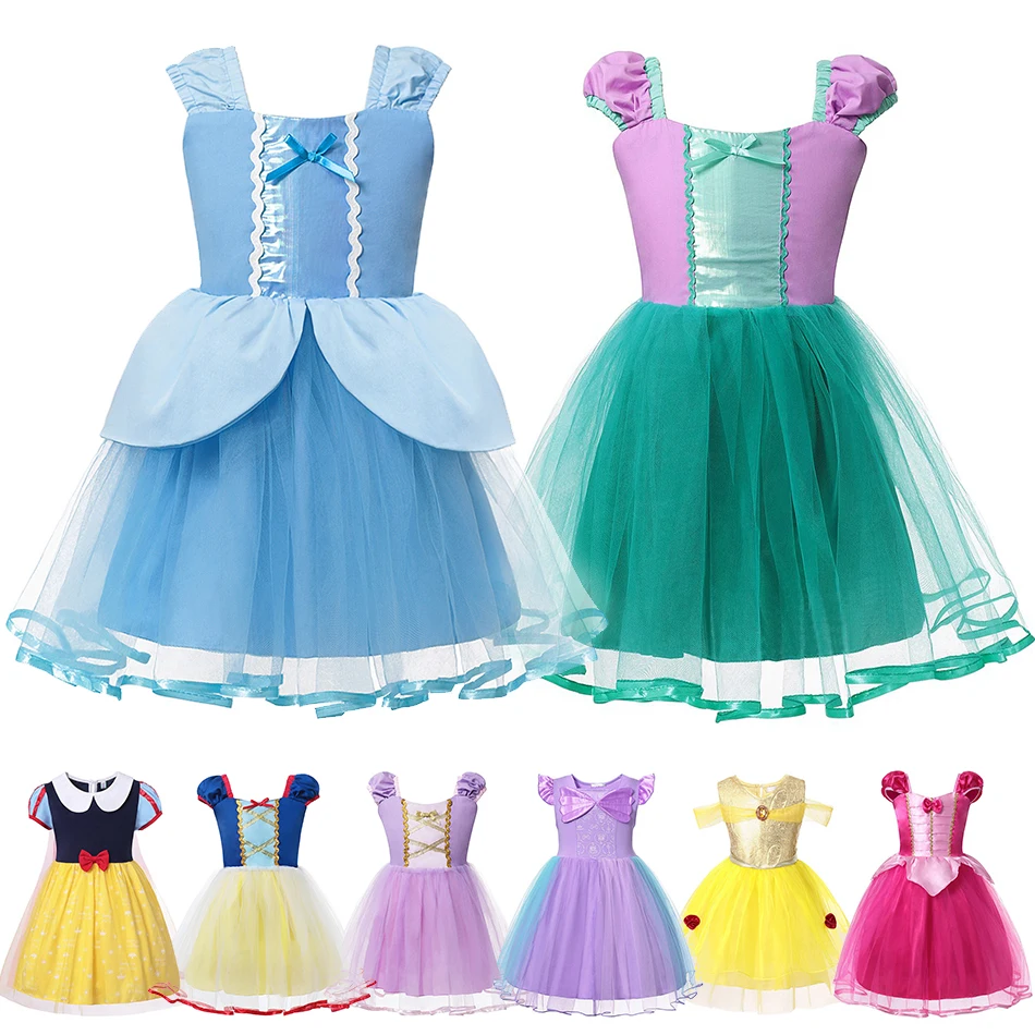 Summer Clothes Baby Costume Girls Princess Snow White Dress Tangled Costume Kids Mesh Casual Skirt Birthday Vestido