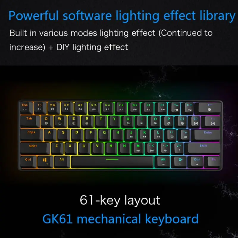 GK61 61 Ключ USB проводной светодиодный подсветка оси игровая механическая клавиатура для рабочего стола Jy17 19 Прямая поставка