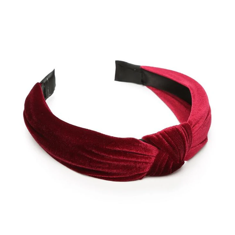 Color 9 Women Girls Fashion Velvet Knitted Korean Solid Bezel Hairband Hair Accessories Elegant Cross Headband Ornament For Female Girls - Цвет: Color 9
