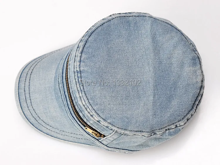 High Quality Casual Denim Vintage Zipper Washed Flat Army Cap Military Hat for women and Man Free Shipping H083 | Тематическая