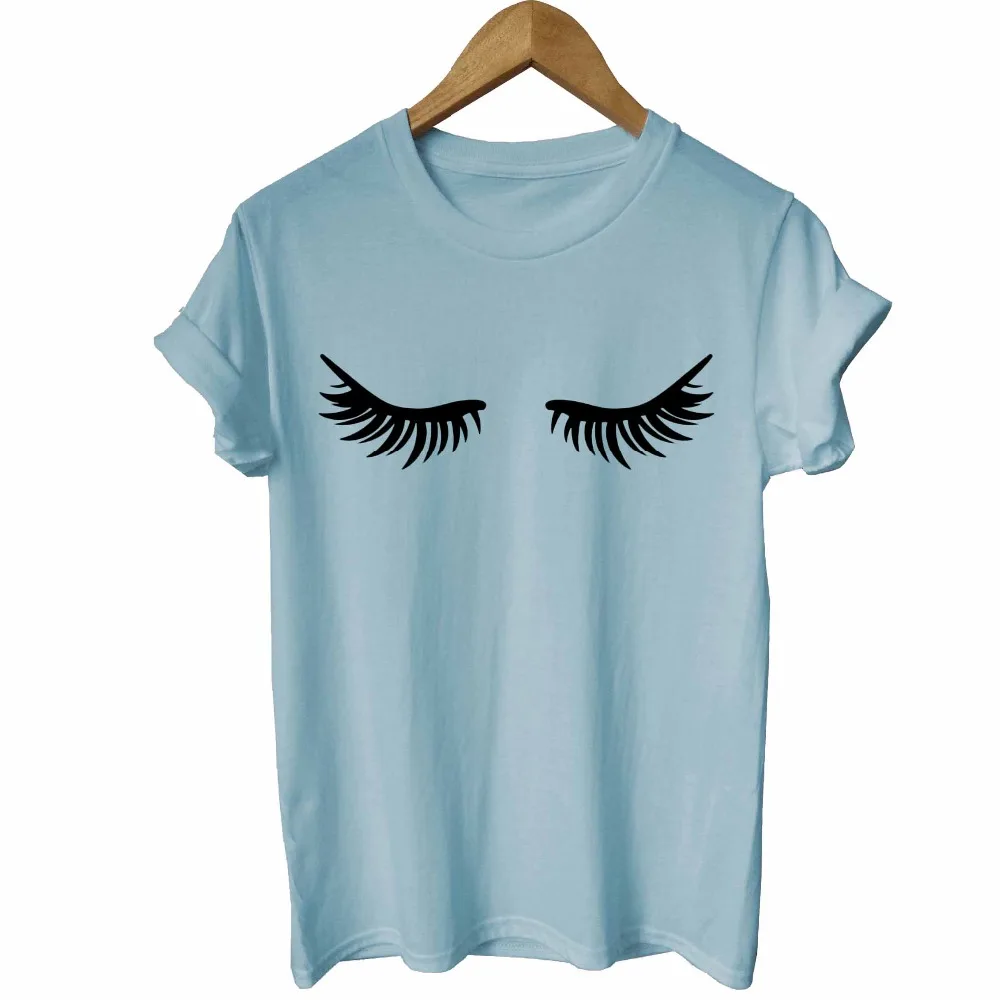 Забавная Новинка 2019 летняя футболка с коротким рукавом и ресницами повседневные