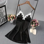 Женская шелковая ночная рубашка, кружевная ночная рубашка с V-образным вырезом и подтяжками в стиле пэчворк, 2018