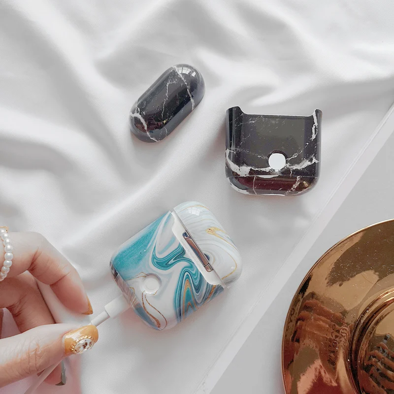 Чехол для наушников для Airpods 2, чехол, роскошный мраморный Жесткий Чехол для наушников, защитная крышка, аксессуары для Air pods, 1 Зарядная коробка