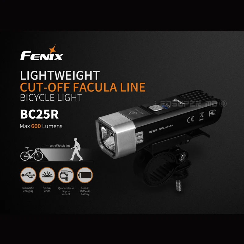 USB Rechargeable Fenix BC25R 600 Lumens Lightweight Cut-off Facula Line Bicycle Light for Commuting by Bike