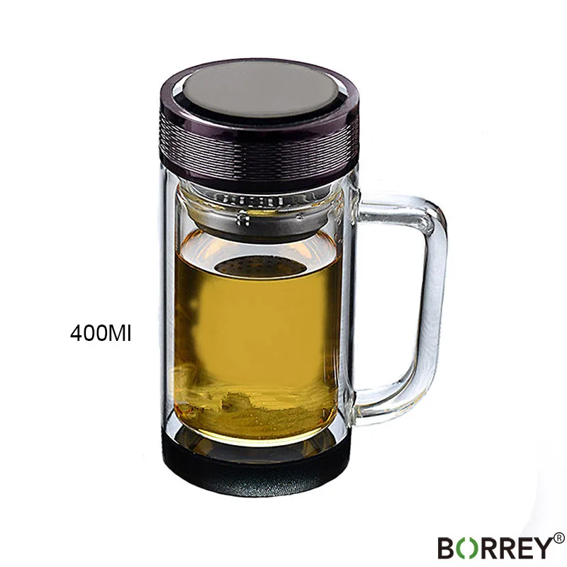 Style 3 BORREY 450 мл стеклянная бутылка с двойными стенками для воды с чайным фильтром ручка офисная бутылка для воды Bpa бесплатно - Цвет: Style 3