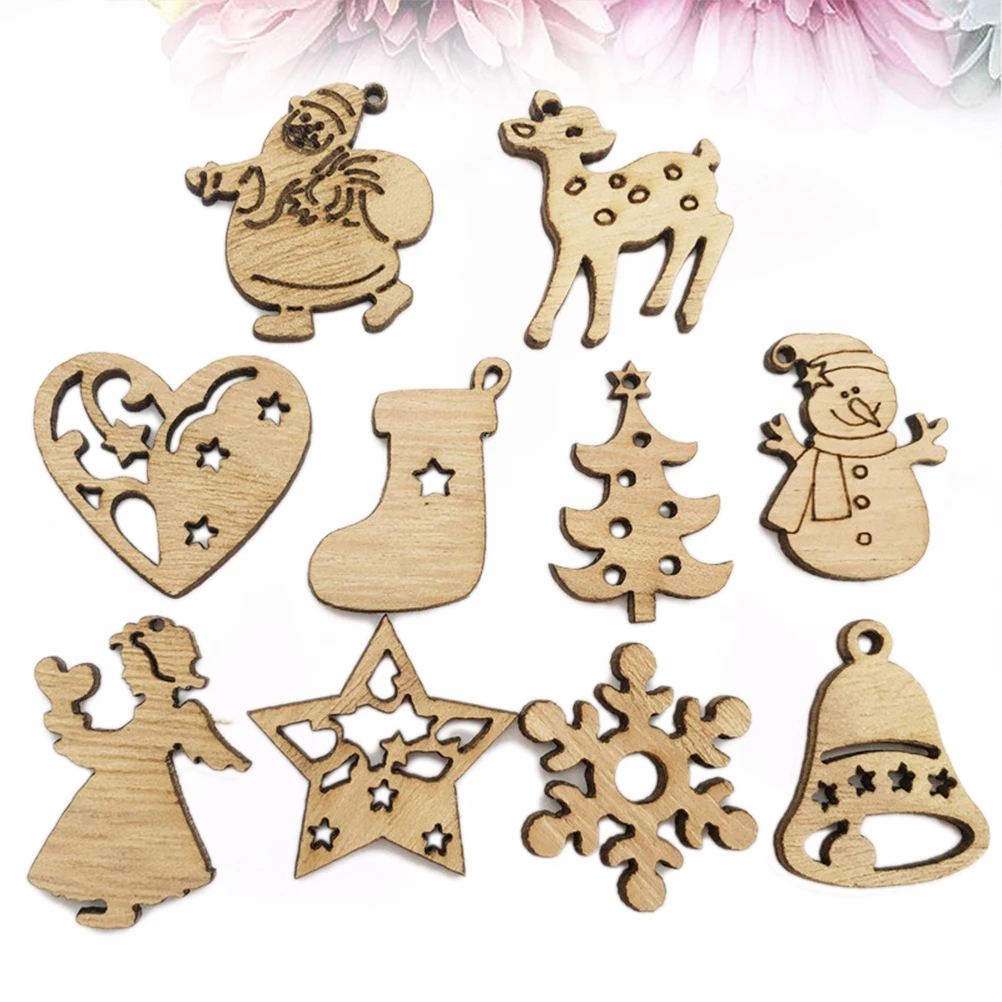 50 pcs Wooden Pieces Cute Creative Cartoon DIY Embellishments Wood Ornament Cutouts Craft for Home Decoration Art Christmas