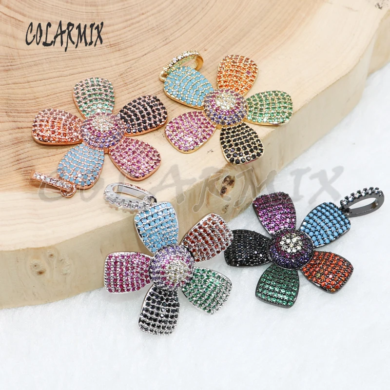 4 Pieces High quality Mix color fashion jewelry pendant pave zircon charm Sun flower for necklace 4918 | Украшения и аксессуары