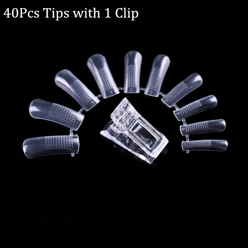 Clip 40 nail tips LILYCUTE натуральные накладные наконечники для ногтей многоразовая быстрая разборная форма наконечники для ногтей из стекловолокна дизайн ногтей УФ СТРОИТЕЛЬ поли УФ-гель для маникюра инструмент - Цвет: Clip 40 nail tips