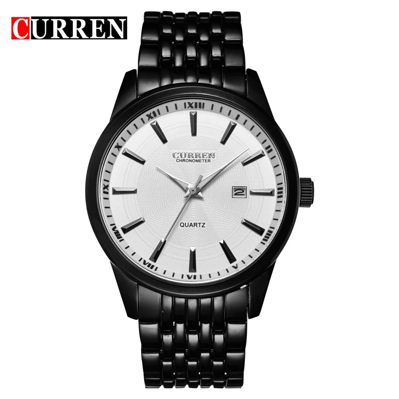 black white CURREN новые часы модные простые Стильные календарь повседневные деловые мужские наручные часы полностью Стальные кварцевые мужские часы водонепроницаемые часы - Цвет: black white