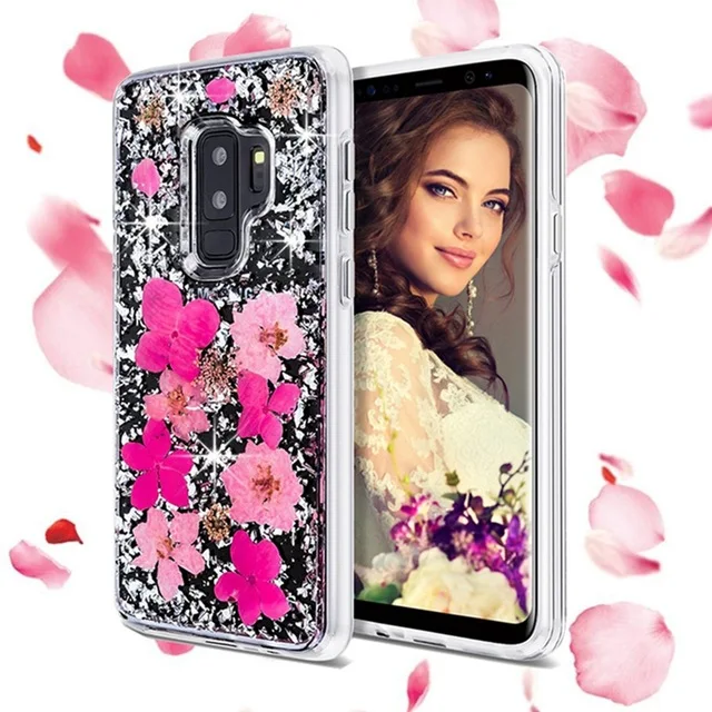 Роскошный блеск настоящий высушенный Цветы Чехол для телефона samsung galaxy S9 плюс +
