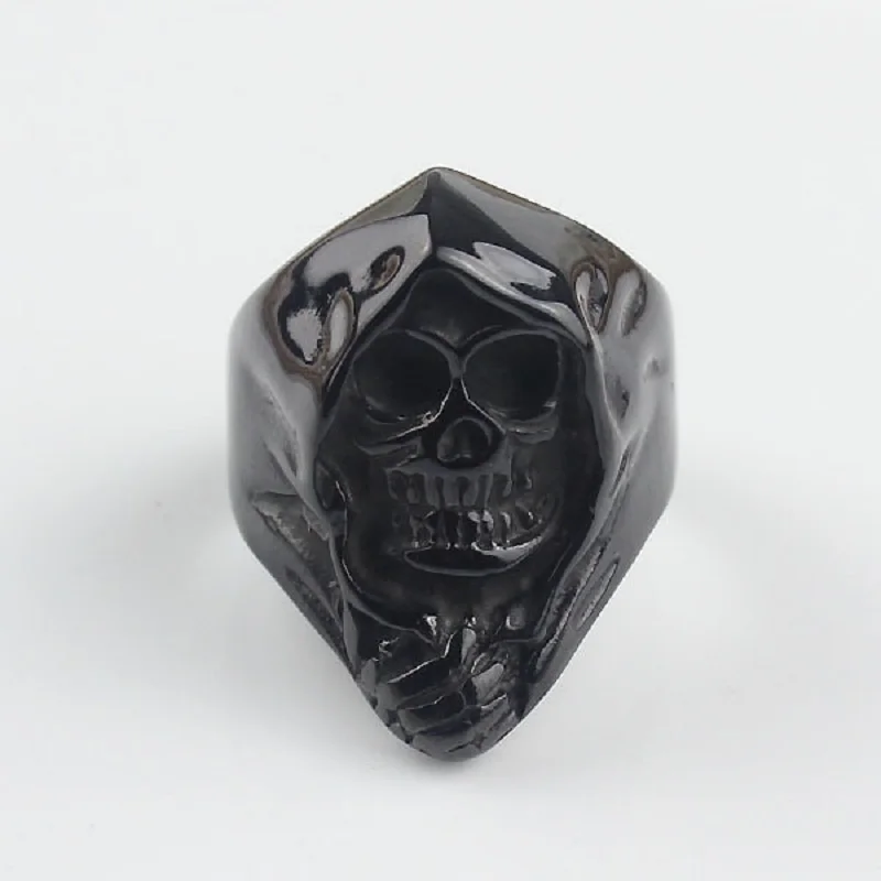 Мужское кольцо из нержавеющей стали Black's Grim Reaper байкерское с черепом и Ангелом