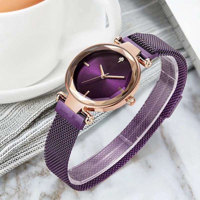 Purple Женские часы-браслет креативные наручные часы Звездное небо магнитные наручные часы со стразами relogio feminino montre femme - Цвет: Purple