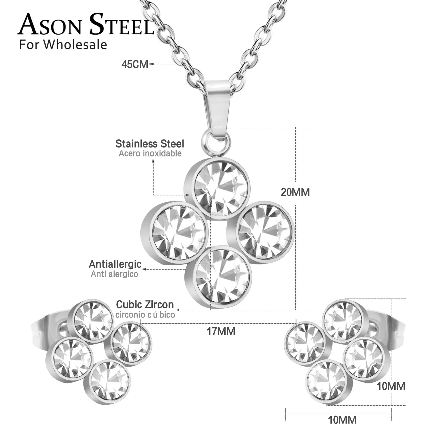 Женские наборы свадебных ювелирных изделий ASONSTEEL набор из нержавеющей стали с