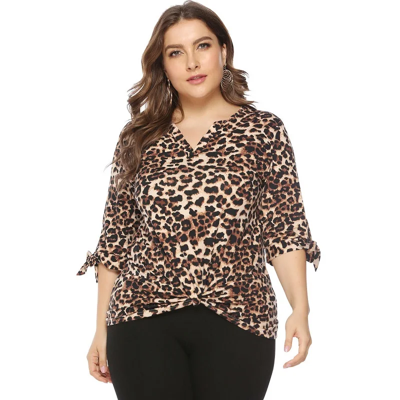 Женская блузка с леопардовым принтом WHZHM Повседневная Свободная коротким