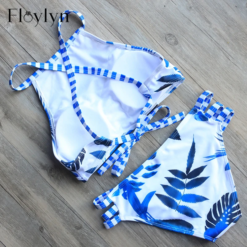 Купальник Floylyn Женский бандажный бикини с высоким горлом и принтом в виде