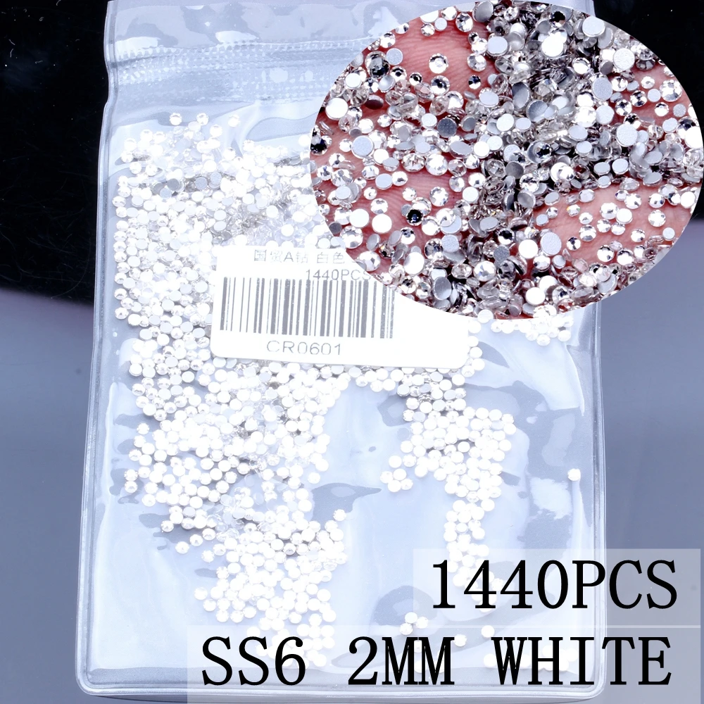 Crystal ss6 1440pcs Супер Блестящий SS3-SS8 хрустальные стразы с плоской задней стороной Стразы для ногтей 3D не исправление одежды Свадебные украшения для маникюра - Цвет: Crystal ss6 1440pcs