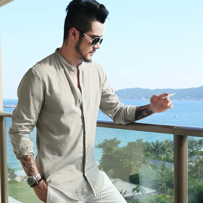 Рубашка мужская хлопковая с длинным рукавом повседневная однотонная Модная в