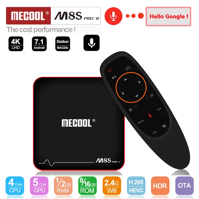 MECOOL M8S PRO W 2 4G Голосовое управление Android 7 1 ТВ приставка Amlogic S905W четырехъядерный