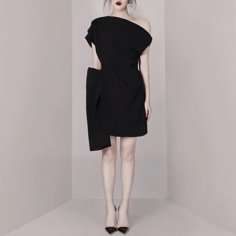 Женский комплект из двух предметов INDRESSME черный топ на одно плечо с рюшами и юбка
