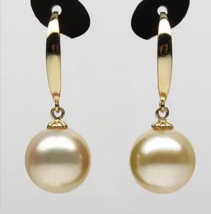 

free shipping luxury Noble jewelry AAA 12.5MM Natural Gold South Sea Cultured Pearl Drop Earrings Hook In