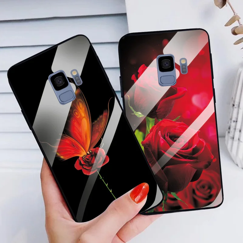 YOUVEI Plant Flower Coque For Samsung Galaxy S9 Plus S 9 S9Plus Shockproof Protective Tempered Glass Phone back Cases Bumper |