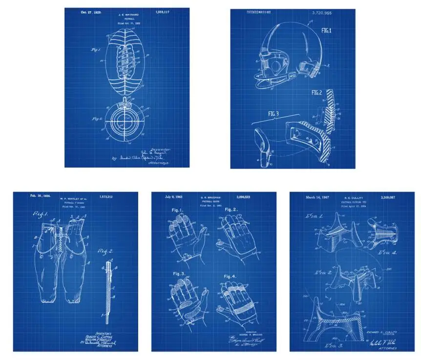 blueprint Винтажное Лакированное искусство для американского футбола и регби шлем брюки ногами тройник перчатки Броня плакат 5 в 1 для стены рамки - Цвет: blueprint