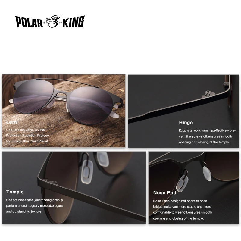 Polarking из нержавеющей стали унисекс солнцезащитные очки UV400 мужские круглые