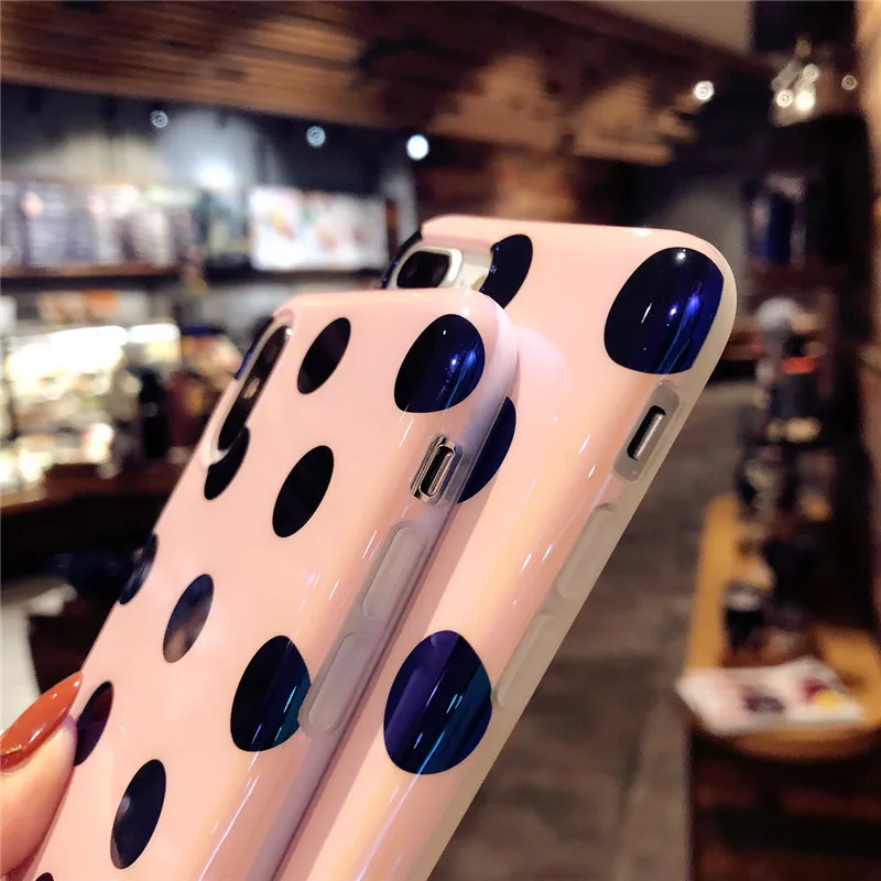 Чехлы для iPhone 8plus blue ray в горошек и пленка для экрана из закаленного стекла для iPhone X 8 7 7Plus 6 6S 6SP ретро мягкая задняя крышка
