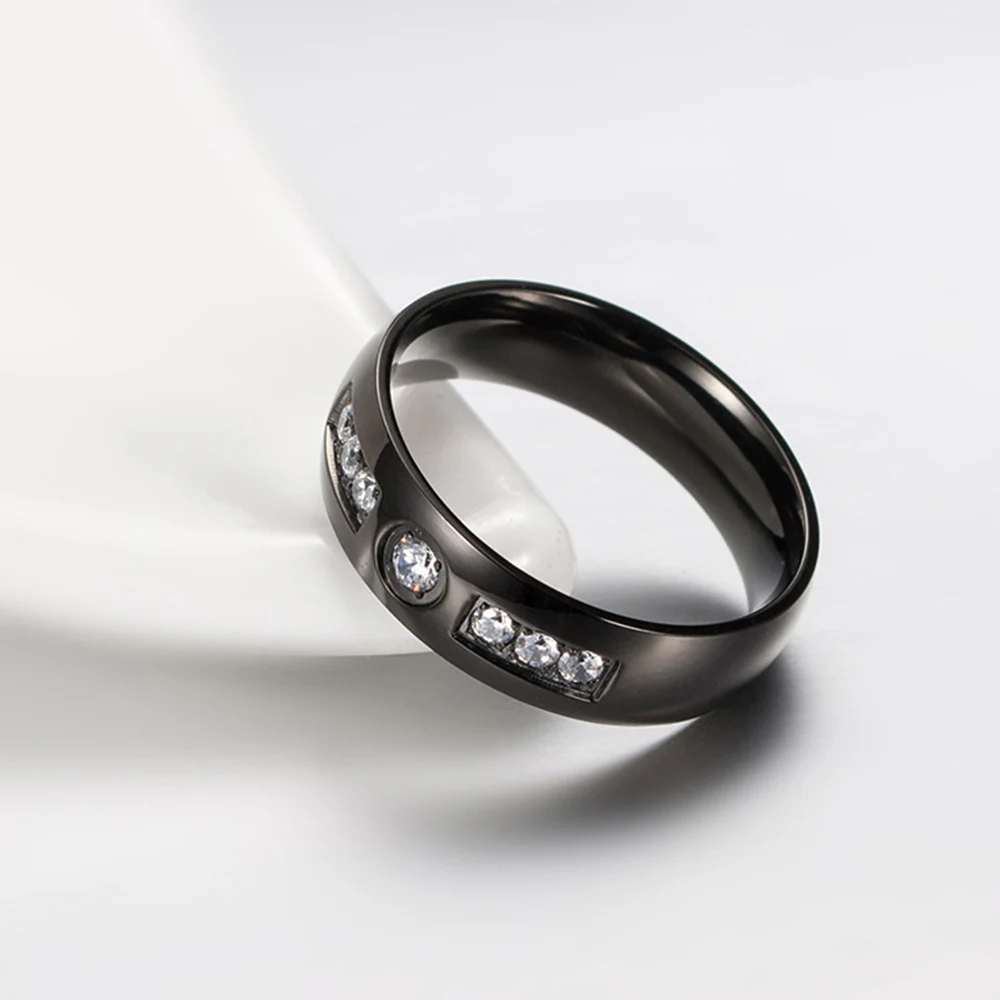 6mm Wedding Ring for Women / Men Black Gold Color Zircon CZ Stone 316l Stainless Steel Finger Jewelry Engagement Rings | Украшения и