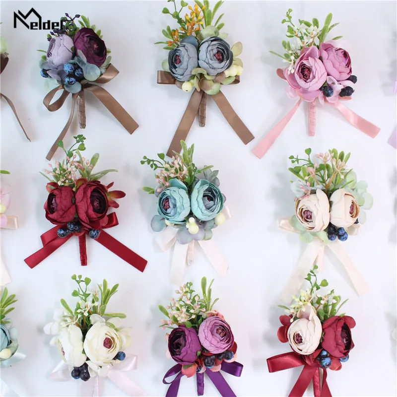 Бутоньерка Meldel Свадебная Мужская рустикальная белая бордовая свадебная