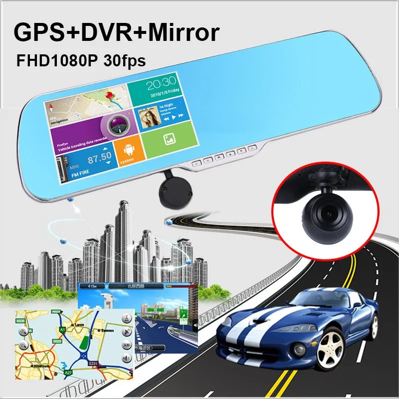 Автомобильное зеркало заднего вида 5," сенсорный gps навигатор DVR Dash камера парковки DVR камера видео рекордер грузовик 8 Гб карта