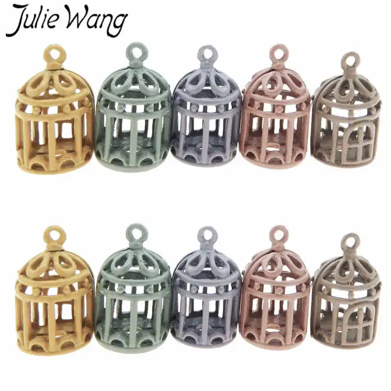 Julie Wang 5 шт. цветная круглая птичья клетка Форма цинковый подвески из сплавов ручной работы женские ювелирные изделия Twinket браслет фурнитура 12*20 мм