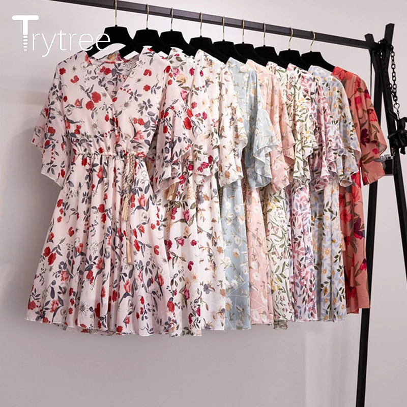 Женское Повседневное платье Trytree летнее с цветочным принтом v образным вырезом