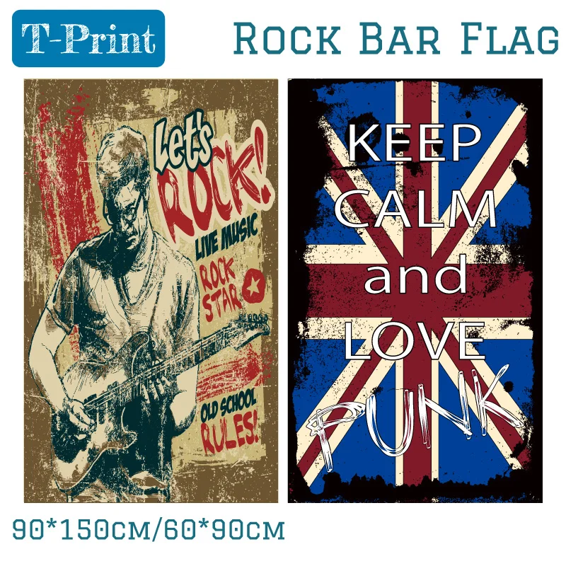 

90X150CM 60*90cm Punk Rock Polyester Flag For Music Bar Band Home Office 3x5ft Banner