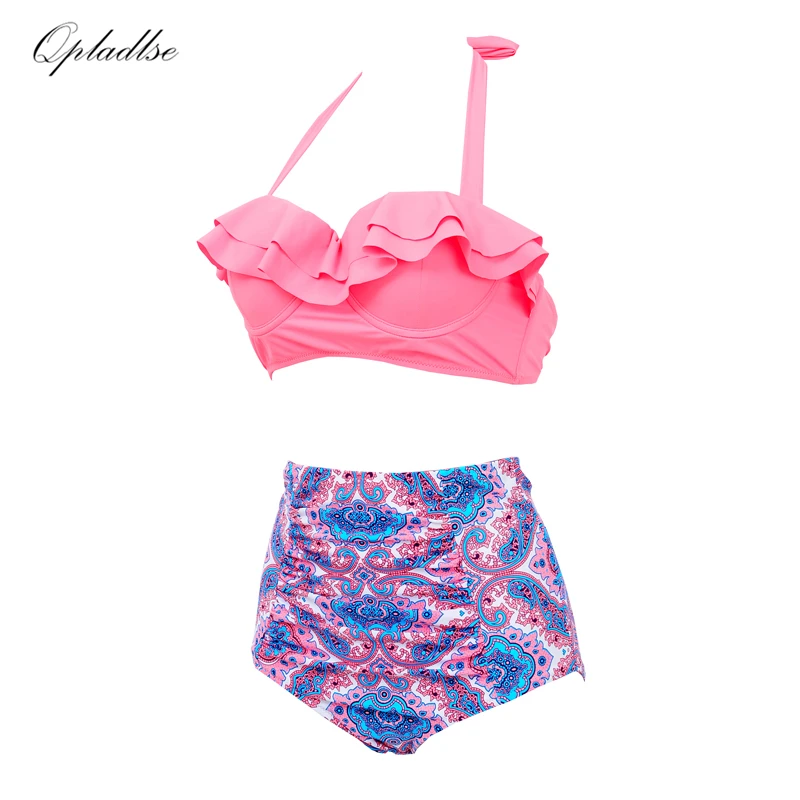 2019 Bather Swimsuit Women Swimwear Ruffle Bikini High Waist Halter May Beach Sexy Bathing Suit Push Up Swimming Suits Female |