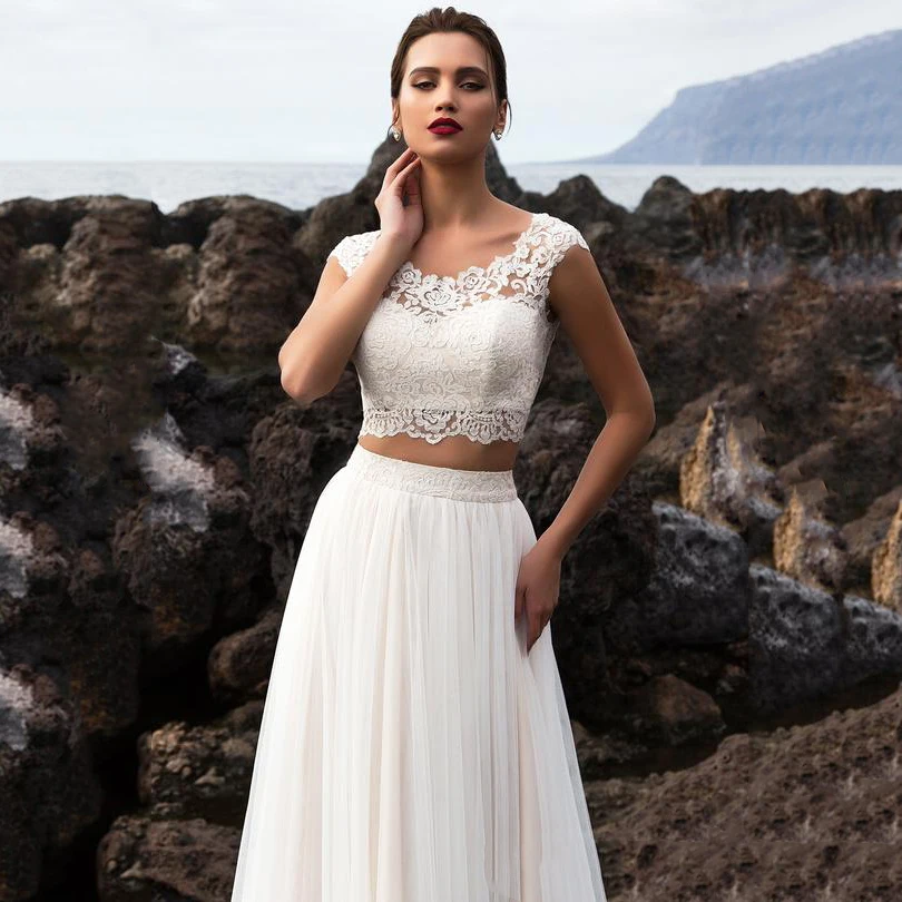 2019 новые летние пляжные свадебные платья из двух частей кружевные Короткие