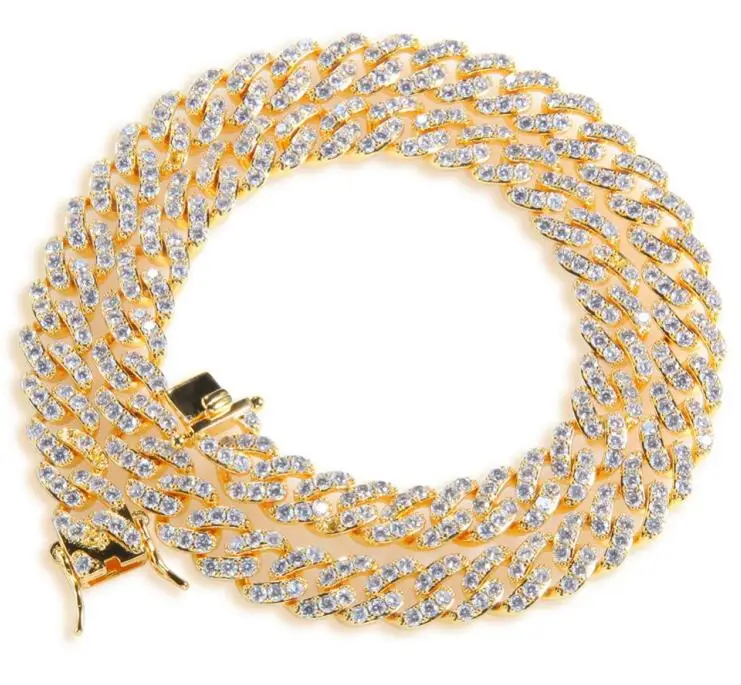 gold Шикарный король 9 мм Micro Pave Iced CZ кубинские Соединенные ожерелья цепи золотого цвета роскошные яркие украшения модные хип-хоп для мужчин - Окраска металла: gold