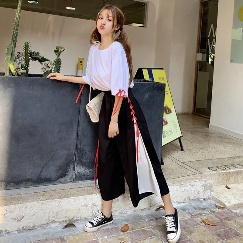 Комплект для женщин Лето 2019 новая Корейская Студенческая свободная футболка