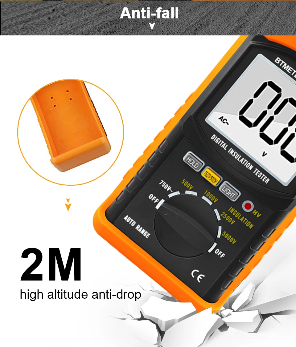BTMETER BT-6688B Цифровой тест сопротивления изоляции er, тестовое напряжение 5000 в, сопротивление изоляции 200 г Ом, Высоковольтная индикация