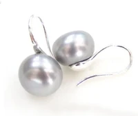 10 11mm genuine natural silver gray freshwater pearl sterling silver earring natural stone bread earing silver big earrings