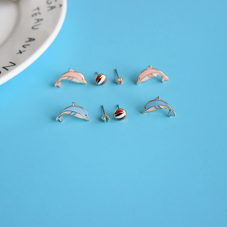 Бесплатная доставка 10 компл./лот модные аксессуары эмали Dolphin Stud Earrings Set |