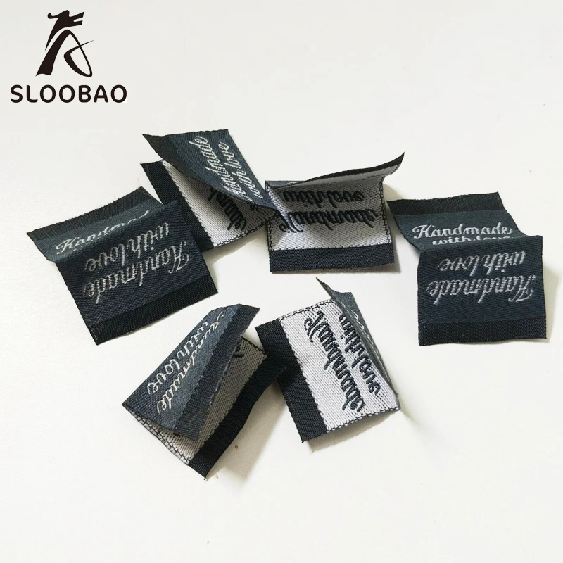 Бесплатная доставка тканые этикетки ручной работы тканевые 2*5 см черные с
