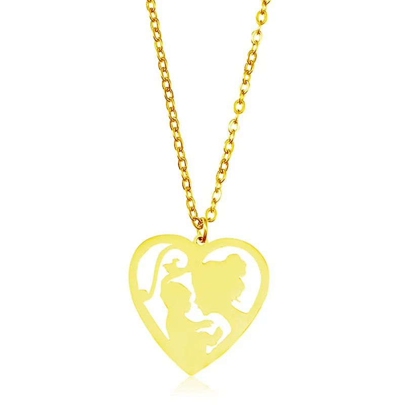 

New Mother and Baby Necklace Stainless Steel Mother and Baby Heart Pendant Necklace Mother's Day Jewellery Gift