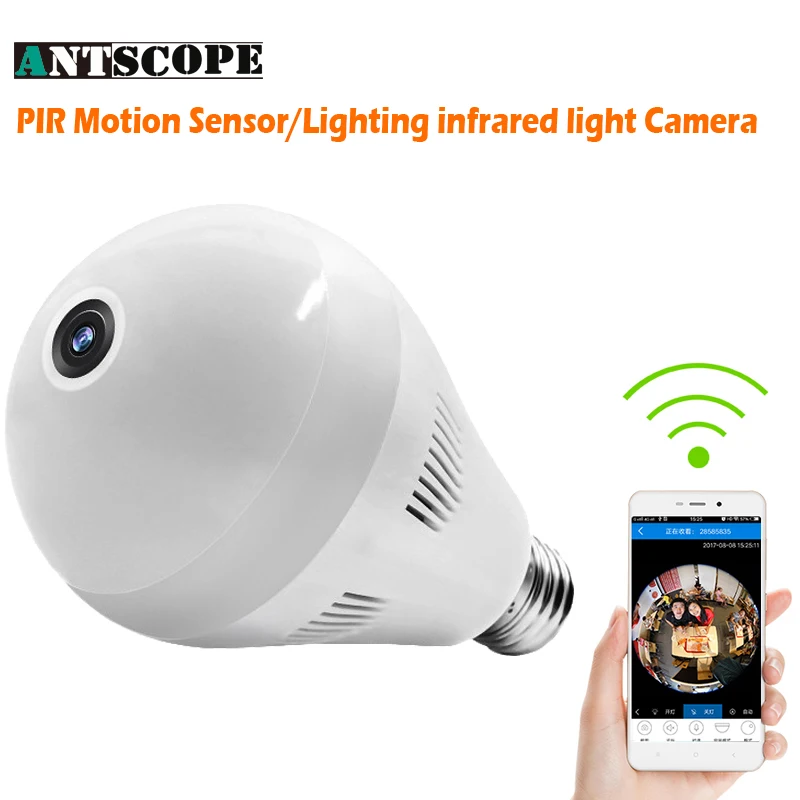 Antscope лампа Камера лампочки Беспроводной HD IP WiFi дома безопасности Fisheye 360